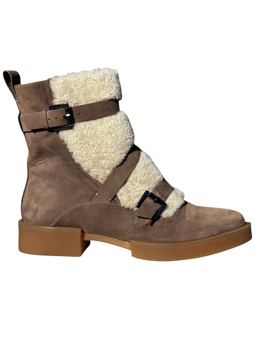 H Williams Nubuck Leather Shearling Ankle Boots Juneau Taupe Cream US 9 1/2 10